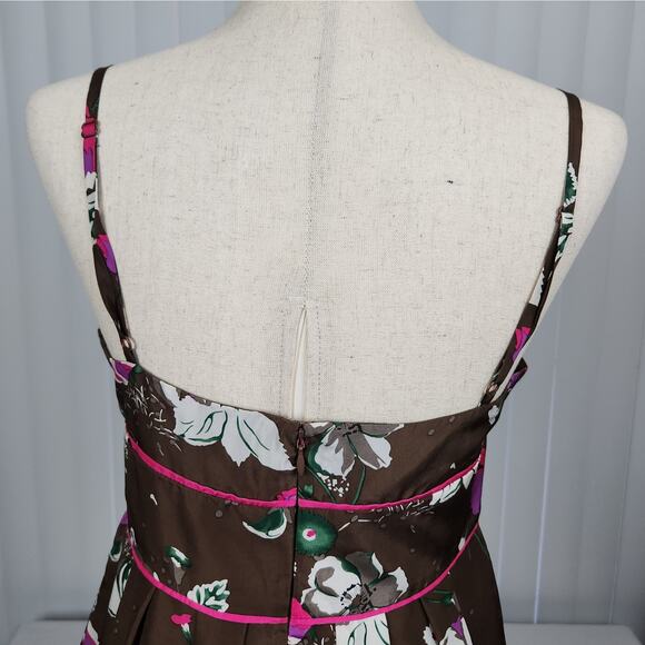GUESS Silk Fit and Flare Sundress Vintage Y2K Brown Pink Floral Size 9 - Picture 5 of 9